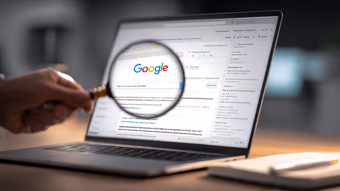 Pantalla de computador mostrando resultados de Google con secciones orgánicas y patrocinadas resaltadas